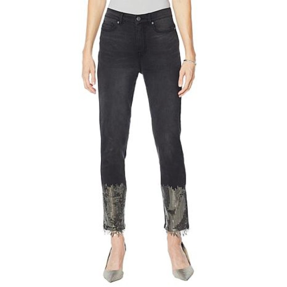💋 HSN🖤  DG2 DianeGilman BLACK Stretch Sequin Fringe Hem